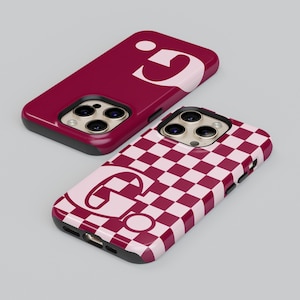 Modern iPhone-hoesje met monogram | Vetgedrukt letterontwerp met minimalistisch geruit patroon | Aangepast eerste cadeau | Voor Samsung en iPhone Alle modellen