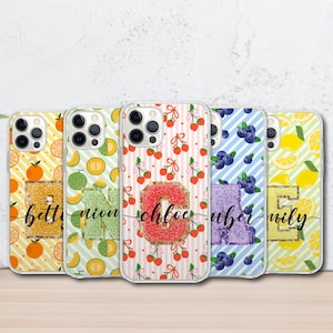 Gepersonaliseerde fruittelefoonhoes met naam | Leuk zomers iPhone-hoesje cadeau | Gepersonaliseerde naam met glitterletter voor iPhone 16,15,14,13,12 Pro Max
