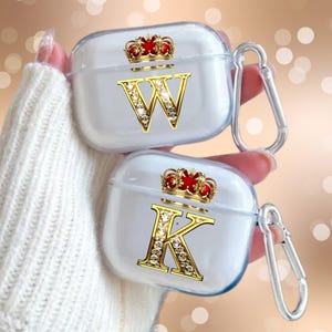 Funda personalizada para AirPods con inicial de corona dorada para AirPods 4 / Funda personalizada con la primera letra para AirPods 4/3/2/1 / AirPods Pro 2/1 Gen