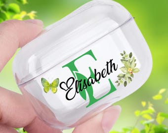 Funda personalizada con monograma y diseño floral para AirPods 4 / Funda personalizada con nombre/iniciales para AirPods 4/3/2/1 / AirPods Pro 2/1 / Regalo personalizado para ella