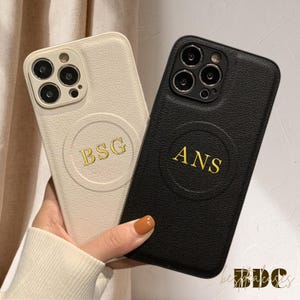 Personalized Leather Initials iPhone Case | All MagSafe Accessories Compatible | Camera Lens Protectors For iPhone 11,12,13,14,15,16 Pro Max