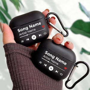 Chanson personnalisée sur la couverture noire mate des AirPods 4 | Cadeau personnalisé pour mélomane | Convient à tous les modèles d&#39;AirPod - Airpods Pro 1/2 génération 4/3/2/1