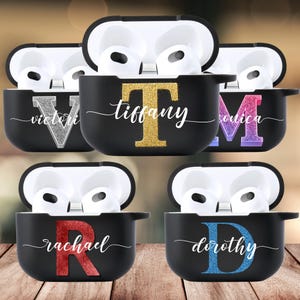 Custom Glitter Initial And Name AirPods Cover For Airpods 4/3/2/1, Airpods Pro 1/2 Gen | Gold And Silver Letters | Luxury Aesthetic Design