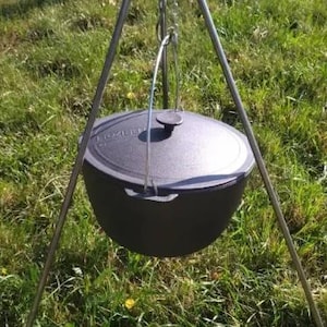 6L Compact Camp Cauldron, Outdoor Cooking Cauldron with Lid, Portable Cast Iron Kazan Pot, Hiking Cookware for Bonfire, Gift for Tourist