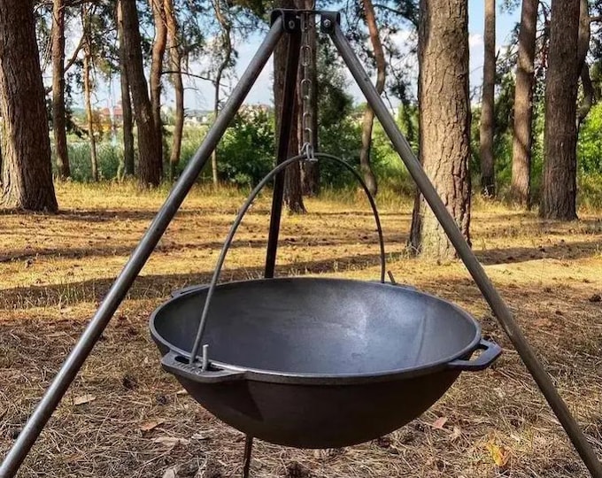 Open Cauldron Cast Iron Cauldron With Hanging Handle for Open Fire Cooking, Cooking ...