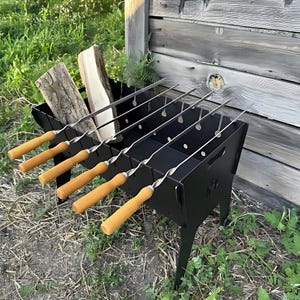 Parrilla de carbón Mangal para 8 brochetas, parrilla de barbacoa portátil, parrilla de superficie plana de acero de 3 mm, parrilla de kebab plegable para acampar, regalo para padre
