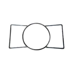 May include: A metal ring with two straight bars attached to it. The ring is circular and the bars are rectangular.