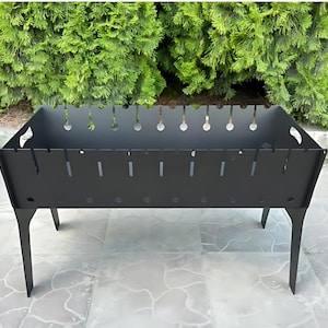 Heavy-duty Steel 3mm Collapsible Portable Grill for 10 Skewers, Barbecue Grill for Camping, Outdoor Cooking Mangal Grill, Father's Day Grill