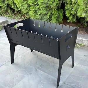 Parrilla plegable de dos niveles para fogatas con capacidad para 8 brochetas, parrilla portátil de acero de 2 mm de espesor, parrilla de metal de superficie plana para patio trasero, regalo para hombres