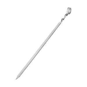 May include: A stainless steel bar spoon with a twisted stem and a small loop at the top. The spoon has a pointed end and is designed for mixing cocktails. The bar tool is set against a white background.