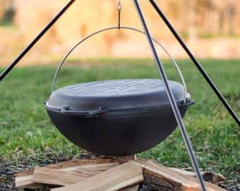 2-in-1 Large 12L Cast Iron Wok Pot with Pan Lid, Heavy Duty Cast Iron Cauldron, Cooking Pot for Pilaf, Stews or Outdoor Cooking, Mens Gift