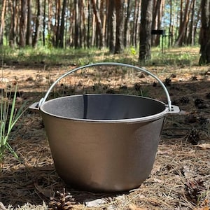 2 Gallons Kazan with Lid, Cast Iron Cookware, Asian Kazan, Traditional Cauldron, Camping Cauldron with Frying Lid, Father Gifts, WOK Pan