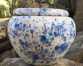 African Violet pot, large, round, tapered, white, blue, cobalt, speckled, self watering, modern, minimalist, Violet pot