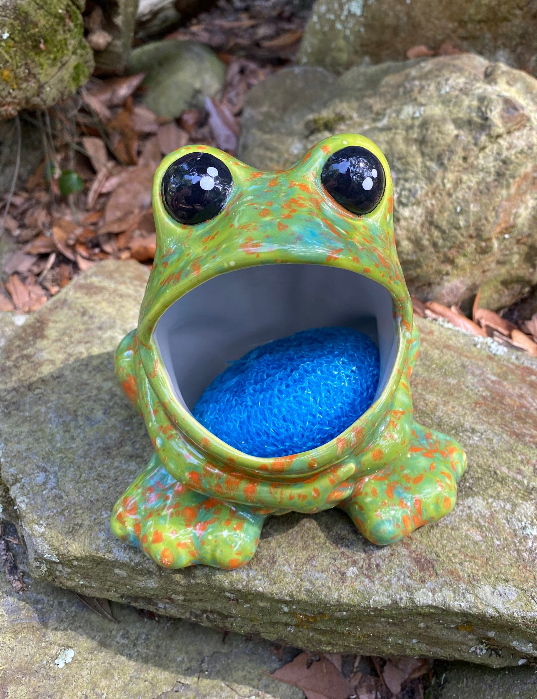 Ceramic Frog Kitchen Scrubby/ Sponge Holder w/ ring keeper