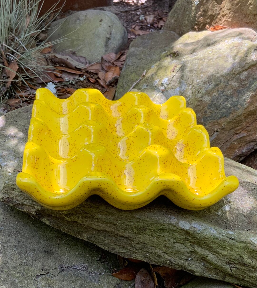 Ceramic Egg Crate Egg Carton Egg Holder Yellow Speckled Etsy
