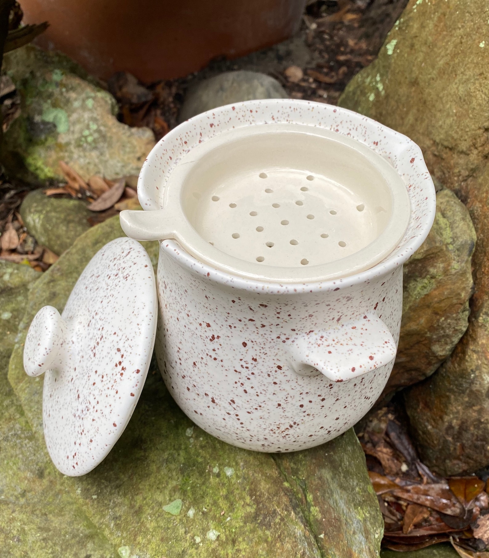 Ceramic grease jar lidded pot strainer farmhouse style Etsy