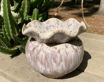 African violet pot, planter, self watering, ceramic, taupe, lavender, window garden, Africa violet planter, flower pot, violet