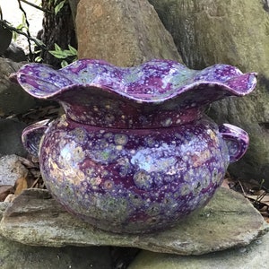 African violet pot, self watering, purple, ceramic, handmade