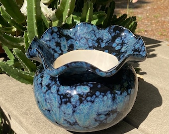 African violet pot, planter, self watering, ceramic, black, blue, obsidian, window garden, Africa violet planter, flower pot, violet