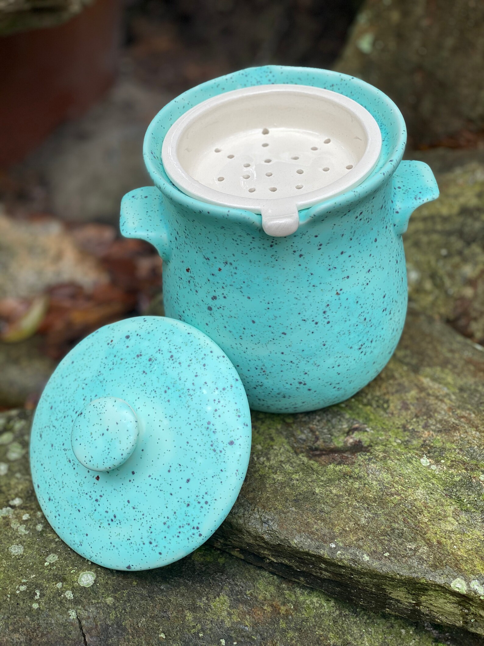 Ceramic grease jar lidded pot strainer farmhouse style Etsy