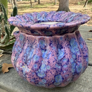 African Violet pot, fluted, purple, lilac, silver, self watering, ceramic, handmade