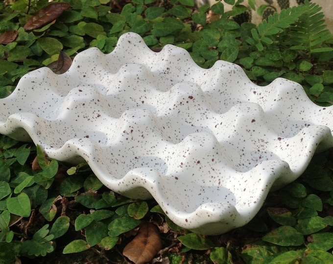 Ceramic Egg Crate, Ceramic Egg Carton, Egg Holder, Chocolate Chip, Semi