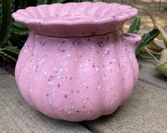 African Violet pot, fluted, pink, self watering, ceramic, handmade