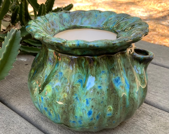 Handmade Ceramic African Violet Pot, Emerald Green Self Watering Planter