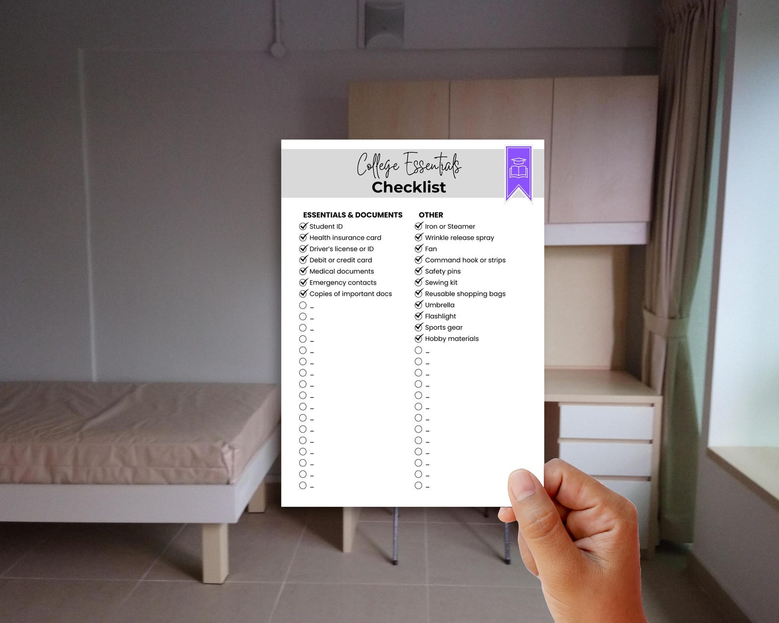 Editable Dorm Room Moving Checklist, College Packing List Printable ...