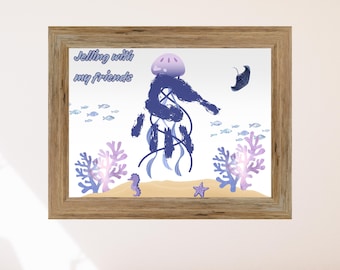 Jellyfish handprint art, printable artwork keepsake, ocean handprint art, summer handprint craft, preschool handprint, toddler activities