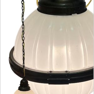 Antique 1920&#39;s MCM Art Deco style Industrial Milk Glass Brass Library Globe Pendant Light Chandelier Milk Glass Light Hallway Light