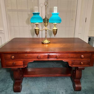 Antique 1900s Antique American Empire Mahogany Executive Partners Desk Library Table Partners Double Desk Library Table Arts and Crafts Desk