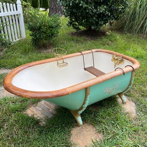 MULTIPLE TUBS ** Victorian Cowboy Bathtub Oak Rim Clawed Foot Bath Tub Cast iron Tub Antique Tub Vintage Metal Zinc Tub Galvanized Zinc Bath