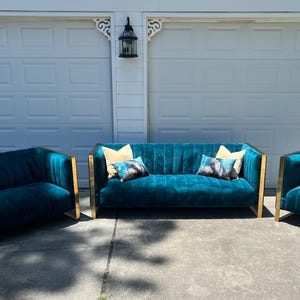 MCM 3-Piece Manhattan Comfort Trillium MCM Mid Century Modern Velvet Couch Loveseat MCM sofa furniture Loveseat chair mid century modern