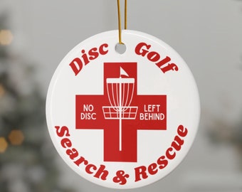 Disc Golf Search & Rescue Ornament, Double-Sided Frisbee Gift