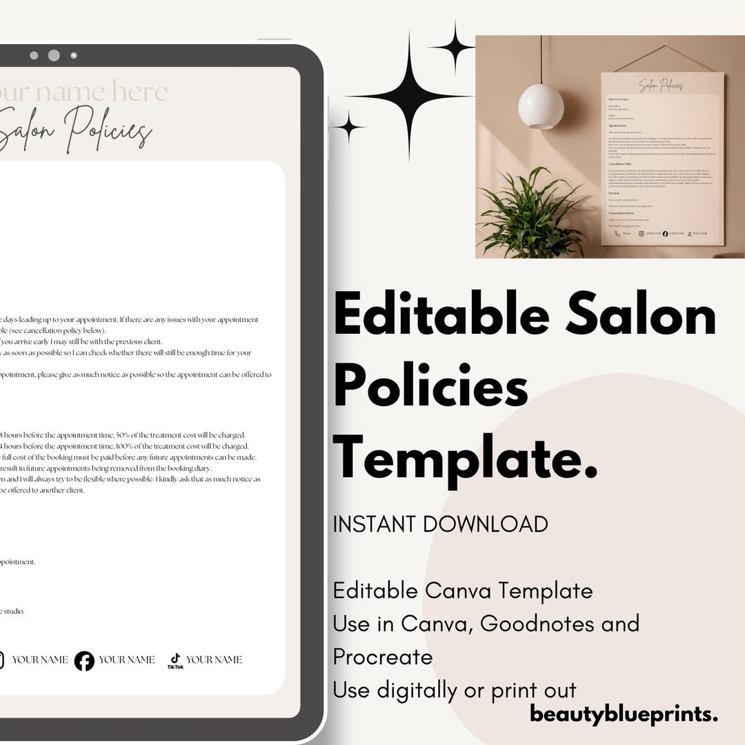 Editable Nail Salon Policies Template | Canva Business Forms (instant ...