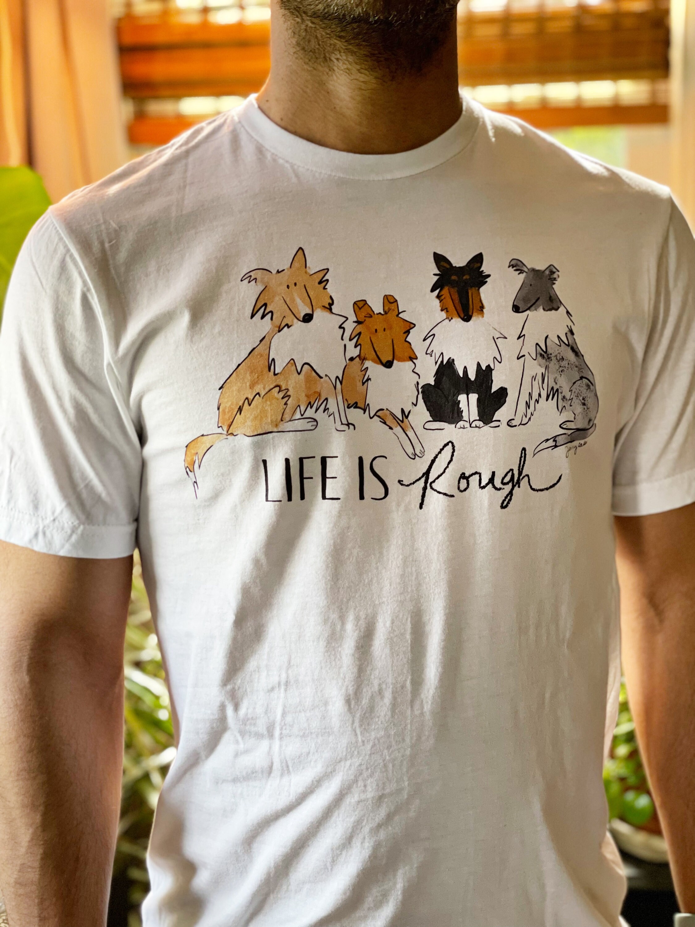 【CPGN STUDIO】Rough Collie Pigment Short Sleeve T-shirt Life is Rough - Unisex Softstyle T-shirt With Dog Art for