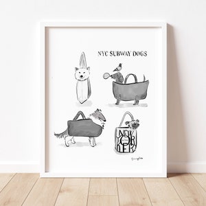 NYC Subway Dog - Dog Art Poster Print for Dog Lovers