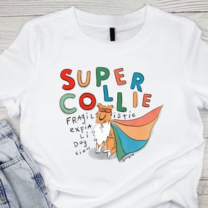 Super Collie - Camiseta blanca unisex de estilo suave con arte de perro para los amantes de los collie
