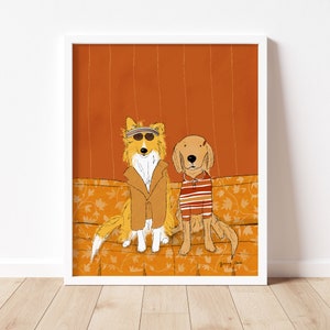 Plakat Royal Tenenbaums - plakat artystyczny dla miłośników psów rasy szorstkowłosej i golden retrievera