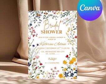 Bridal Shower Invitation Cards, Wildflower Bridal Shower Printed Invitation, Love in Bloom Floral Bridal Shower Invite, Spring Bridal Decor