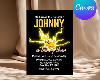 Anime Birthday Invitation, Editable Pikachu Theme (Instant Download)