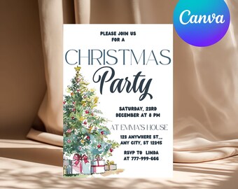 Editable Santa Christmas Party Invitation, Holiday Tree Invite (Instant Download)