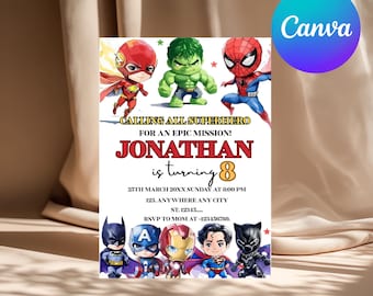 Editable Superheroes Birthday Invitation: Avengers, Spider-Man (Digital Download PDF)
