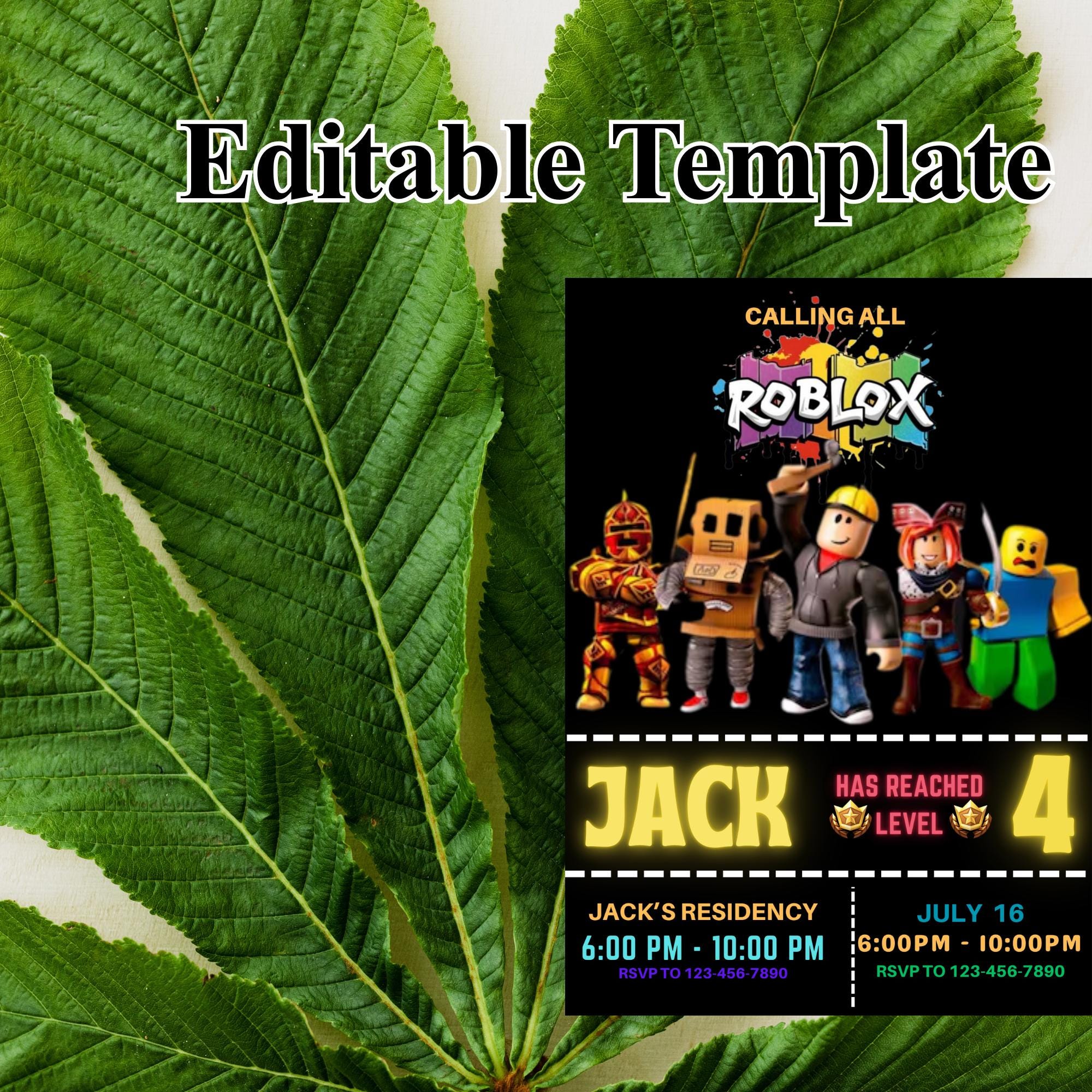 Editable Roblox Birthday Invitation – Canva Template – Kids Party ...