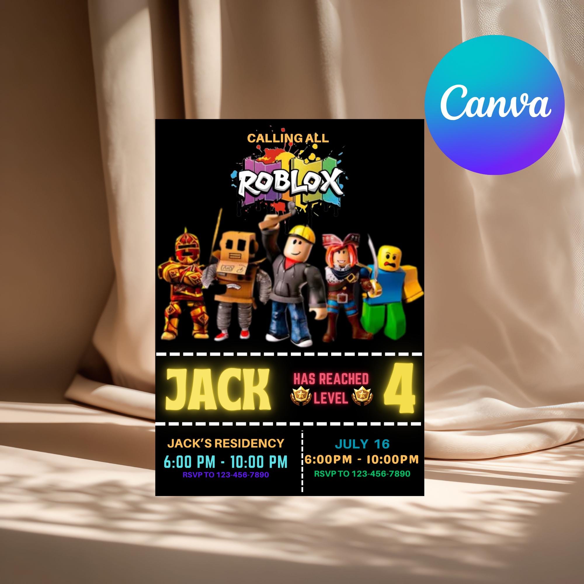 Editable Roblox Birthday Invitation – Canva Template – Kids Party ...