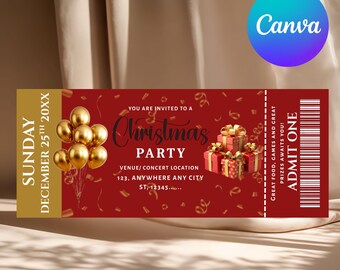 Custom Christmas Party Ticket Gift Certificate (Canva Template)