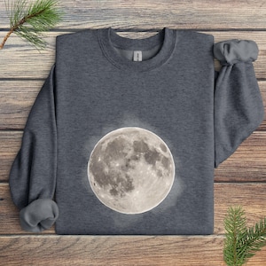 Moon Graphic Sweatshirt, Simple No Words Pullover, Basic Design, Cozy Comfortable Night Sky Long Sleeve Shirt, Lunar Design Shirt, Celestial