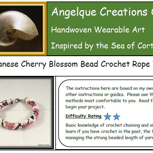 Japanese Cherry Blossom Bead Crochet Bracelet Rope PDF Angelque Creastions Original Pattern