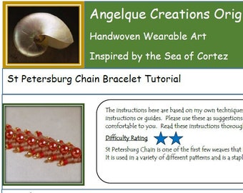 St. Petersburg Double Chain  Bracelet  PDF pattern, pink, purple, gold, bead weaving, Free Basic Peyote Tutorial